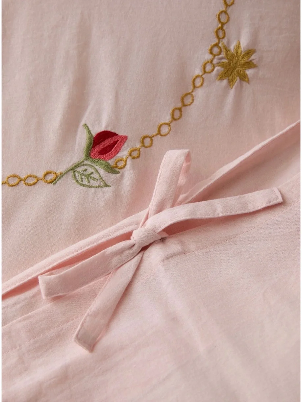 Soft Pink Floral Embroidered Duvet Cover